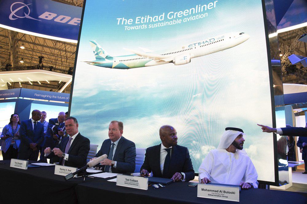 Etihad CEO Tony Douglas, Boeing Commercial Air president and CEO Stanley Deal